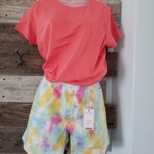 Judy Blue Tie-Dye Cut Off High Rise Shorts and Tee